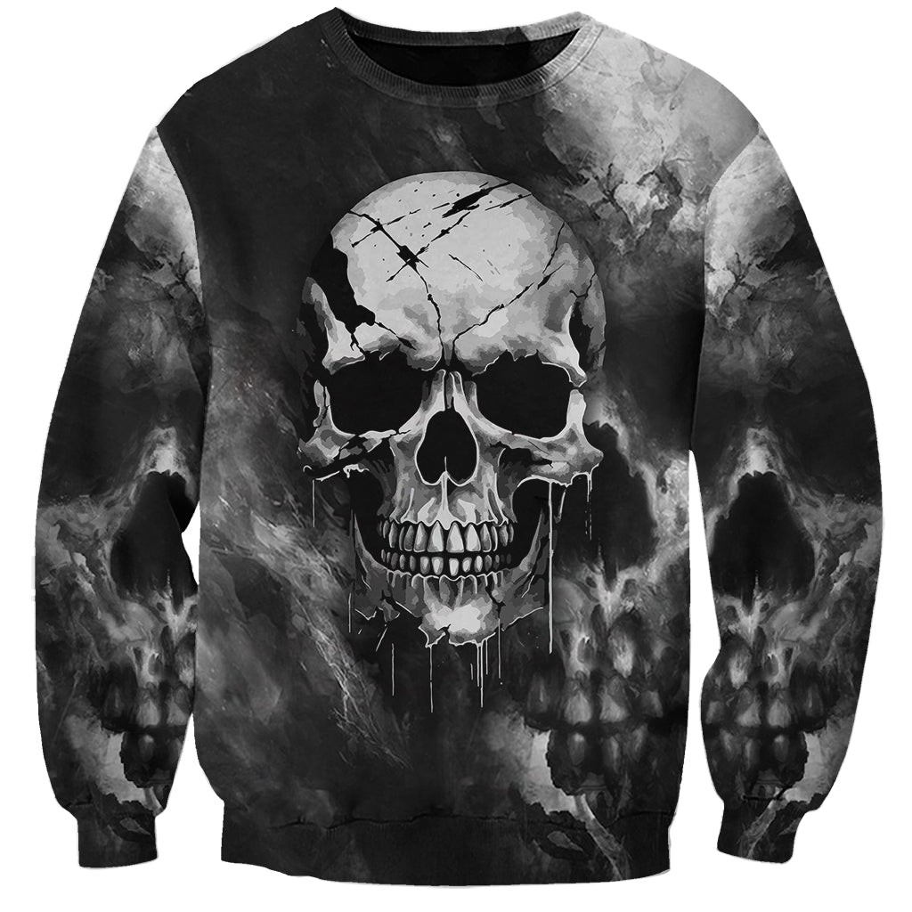 Black grunge skull sweatshirt with large front skull graphic
