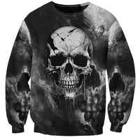 Black grunge skull sweatshirt with large front skull graphic