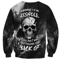 Black grunge skull sweatshirt with warning I'M AN ASSHOLE back text