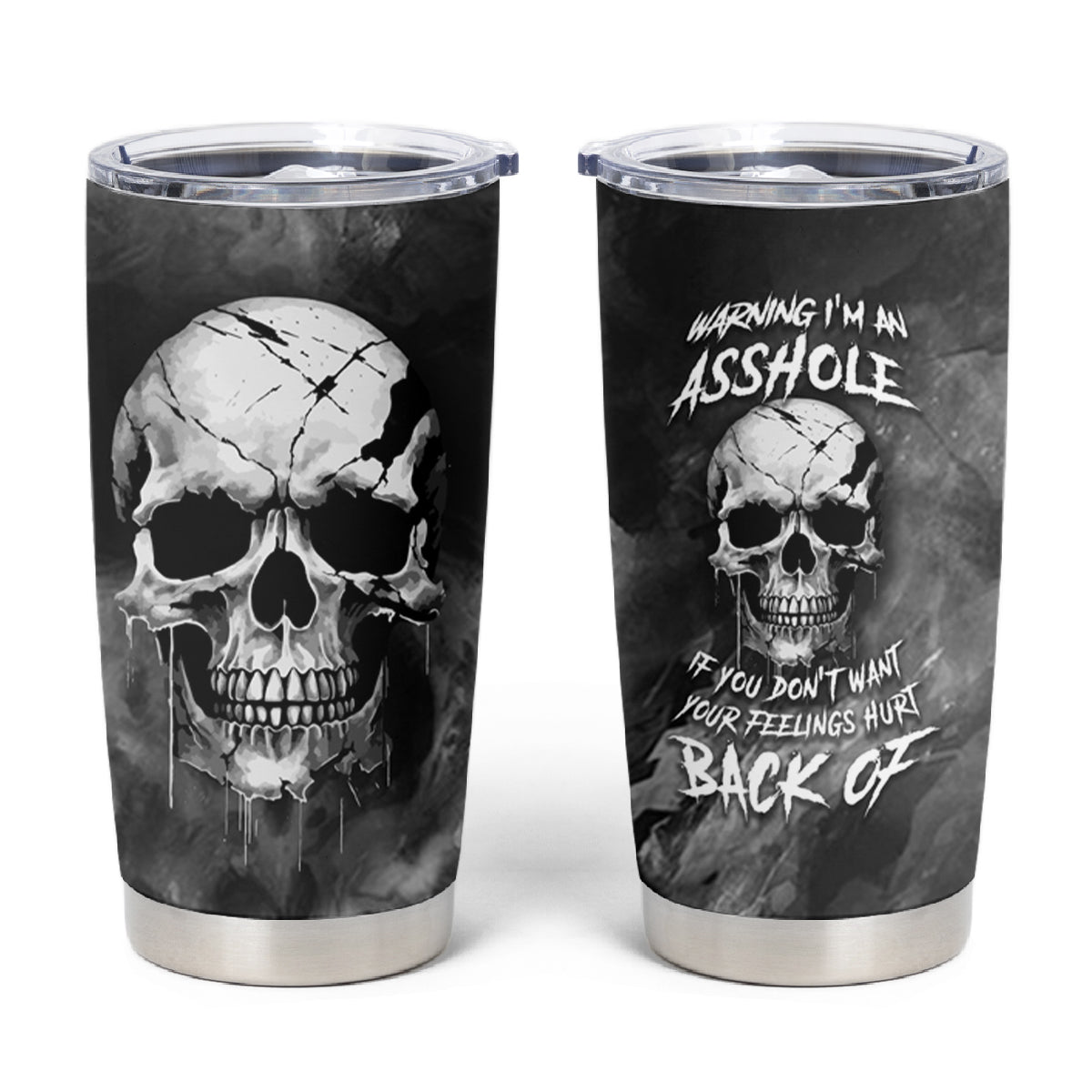 Skull Grunge Pattern Tumbler Cup Warning I'm an Asshole