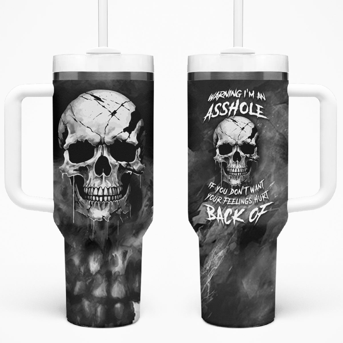 Skull Grunge Pattern Tumbler With Handle Warning I'm an Asshole