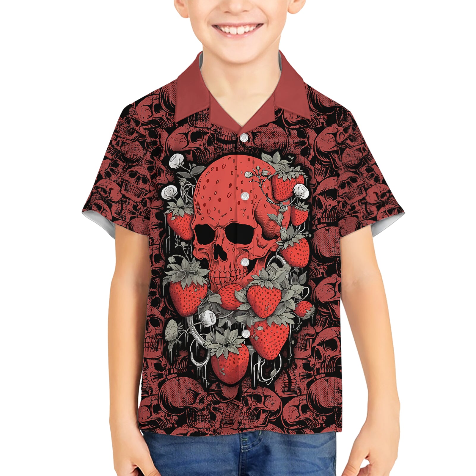 Skull pattern Kid Hawaiian Shirt I Love You Berry Much - Wonder Print Shop