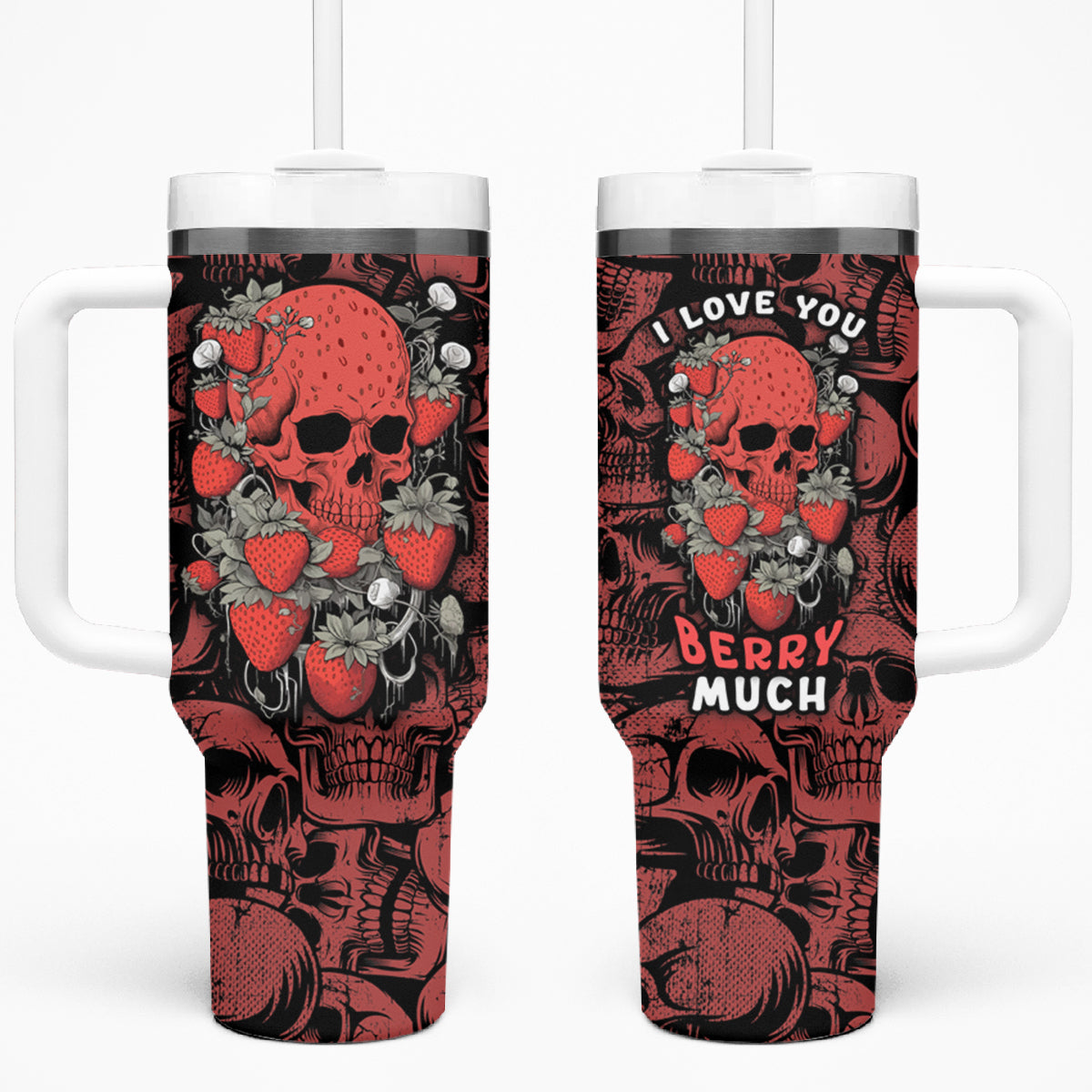 Skull pattern Tumbler With Handle I Love You Berry Much