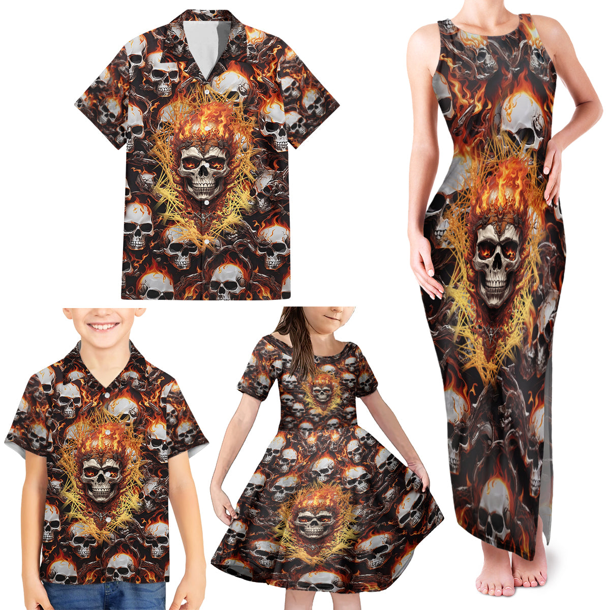 Flaming Skull Family Matching Tank Maxi Dress and Hawaiian Shirt Judge Me When You're Perfect Otherwise Shut Up - Wonder Print Shop