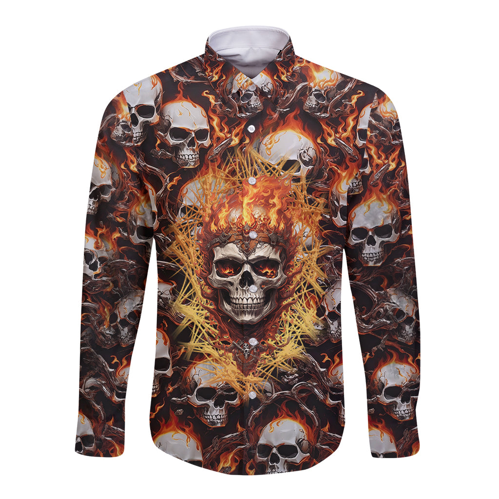 Flaming Skull Long Sleeve Button Shirt Judge Me When You're Perfect Otherwise Shut Up - Wonder Print Shop