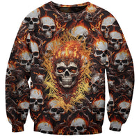 Multicolor skull flame graphic sweatshirt, crew neck pullover with long sleeves.