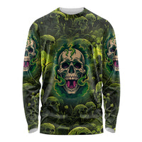 Unisex long-sleeve shirt with neon green zombie skull graphic, multicolor accents