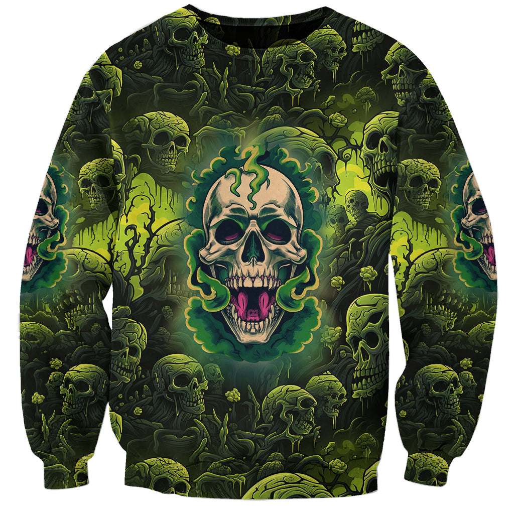 Multicolor unisex sweatshirt with central skull graphic and all-over spooky skull pattern
