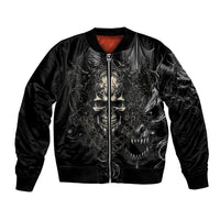 Unisex black bomber jacket with skull demon graphic and front zipper