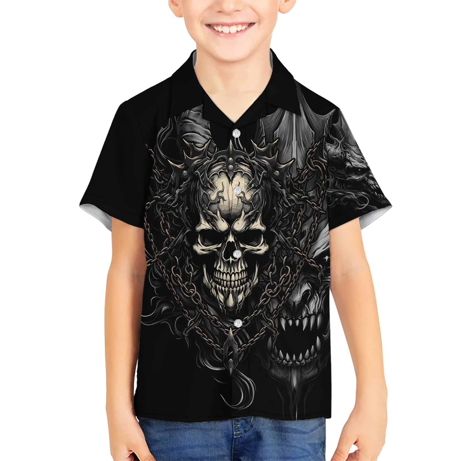 Skull Demon Fantasy Kid Hawaiian Shirt Time To Unleash A Litte Hell - Wonder Print Shop