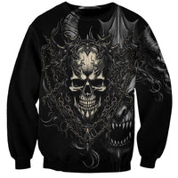Black unisex sweatshirt with skull-demon graphic and chain flames front