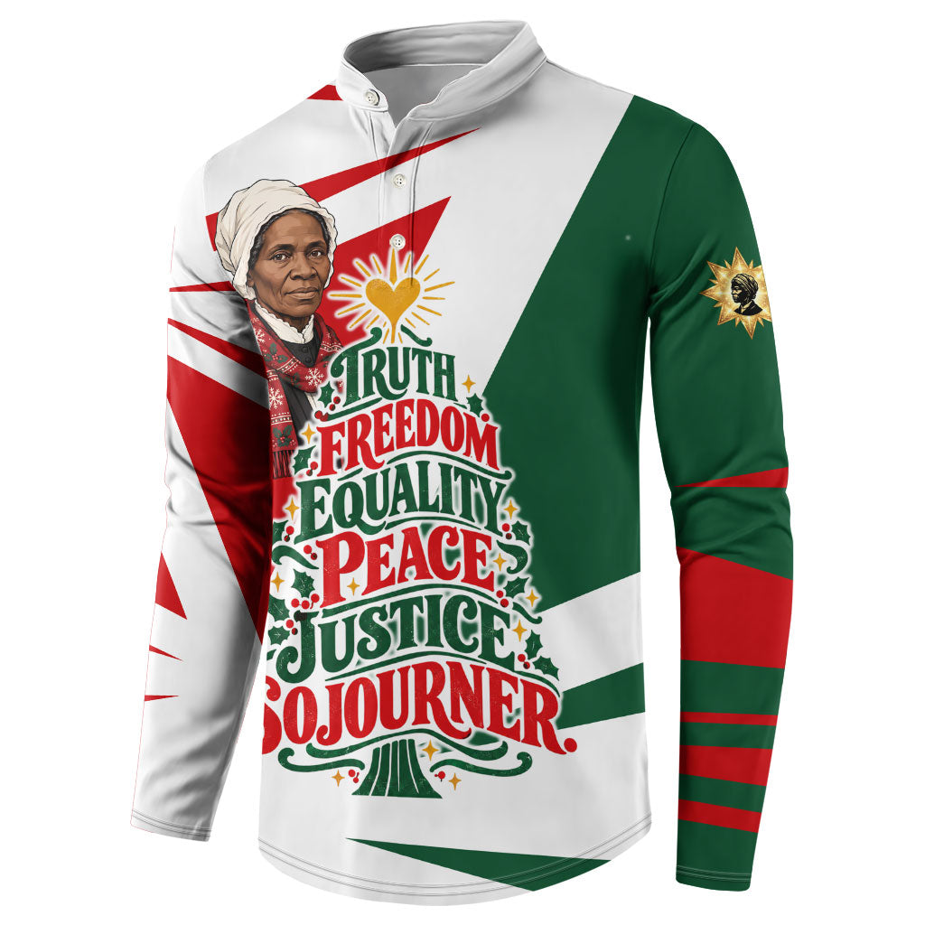Sojourner Truth Christmas Button Sweatshirt Festive Holiday Graphic With Freedom Equality Peace Text