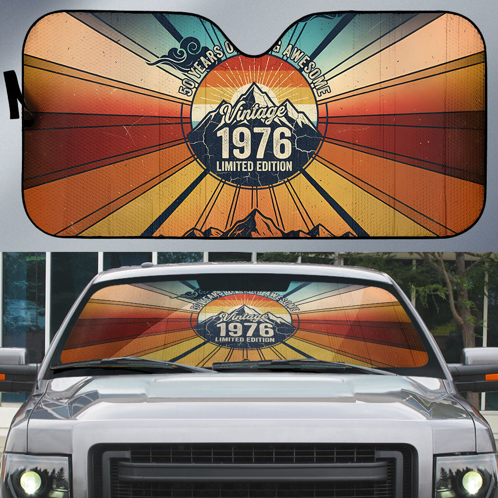 Vintage 1976 50th Birthday 50 Years Of Being Awesome Auto Sun Shade Retro Sunset Mountain Sunrise
