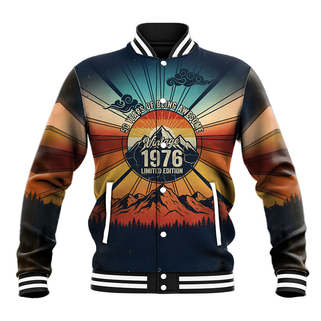 Vintage 1976 50th Birthday 50 Years Of Being Awesome Baseball Jacket Retro Sunset Mountain Sunrise