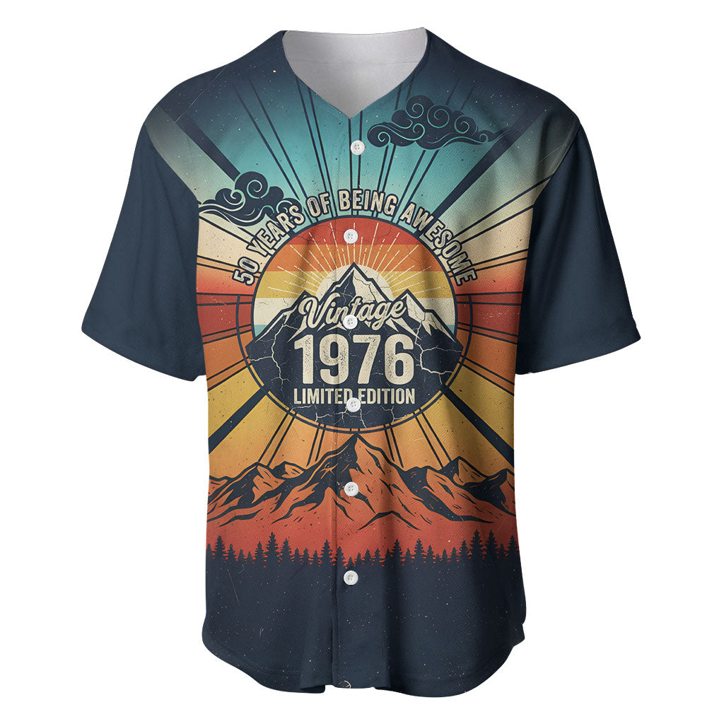 Vintage 1976 50th Birthday 50 Years Of Being Awesome Baseball Jersey Retro Sunset Mountain Sunrise