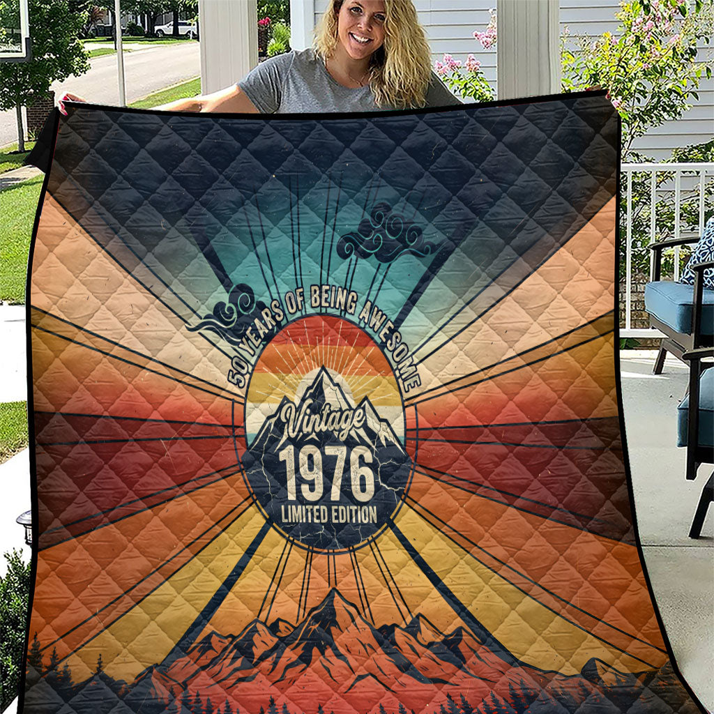 Vintage 1976 50th Birthday 50 Years Of Being Awesome Quilt Retro Sunset Mountain Sunrise
