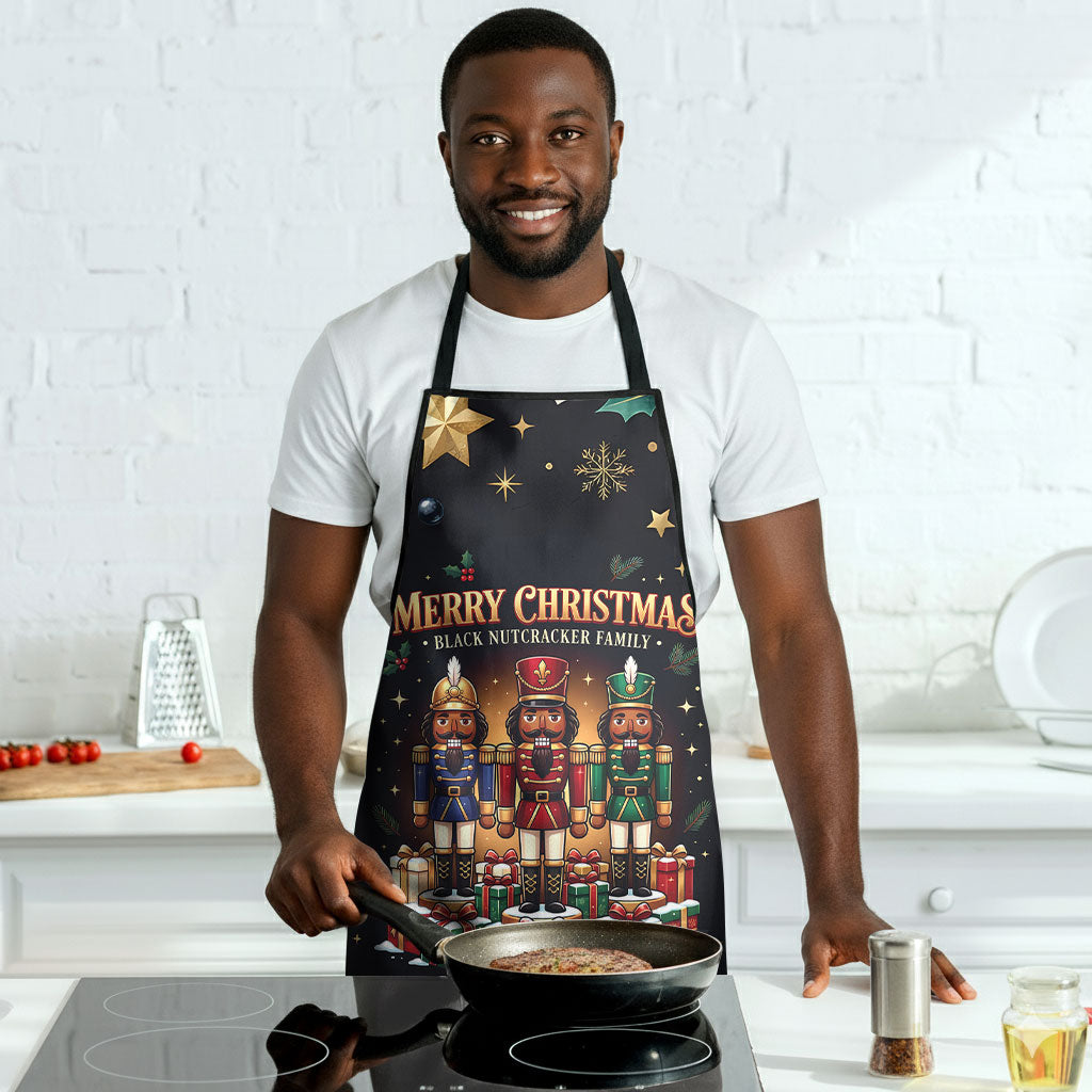 Black Nutcracker Family Christmas Apron African American Noel Wrapped In Drip