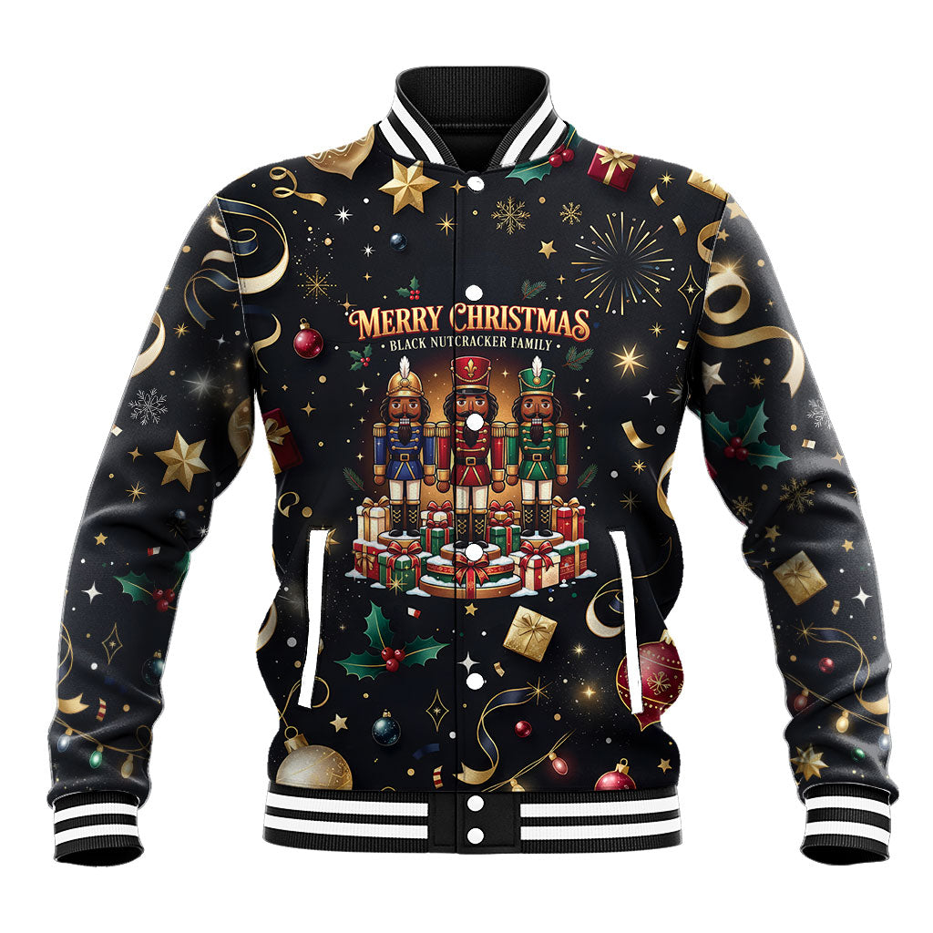 Black Nutcracker Family Christmas Baseball Jacket African American Noel Wrapped In Drip
