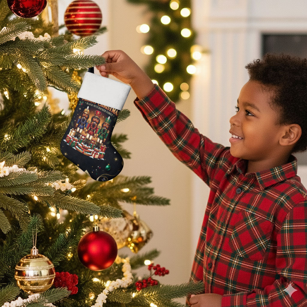 Black Nutcracker Family Christmas Stocking African American Noel Wrapped In Drip