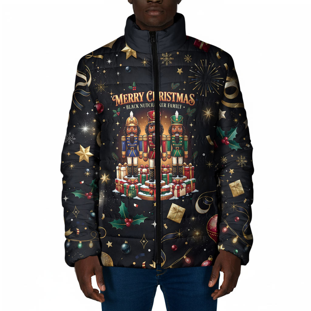 Black Nutcracker Family Christmas Padded Jacket African American Noel Wrapped In Drip