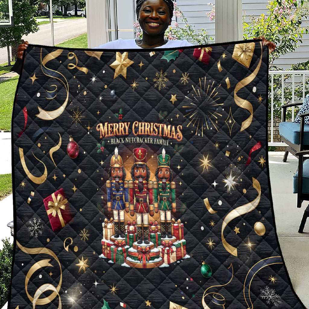 Black Nutcracker Family Christmas Quilt African American Noel Wrapped In Drip