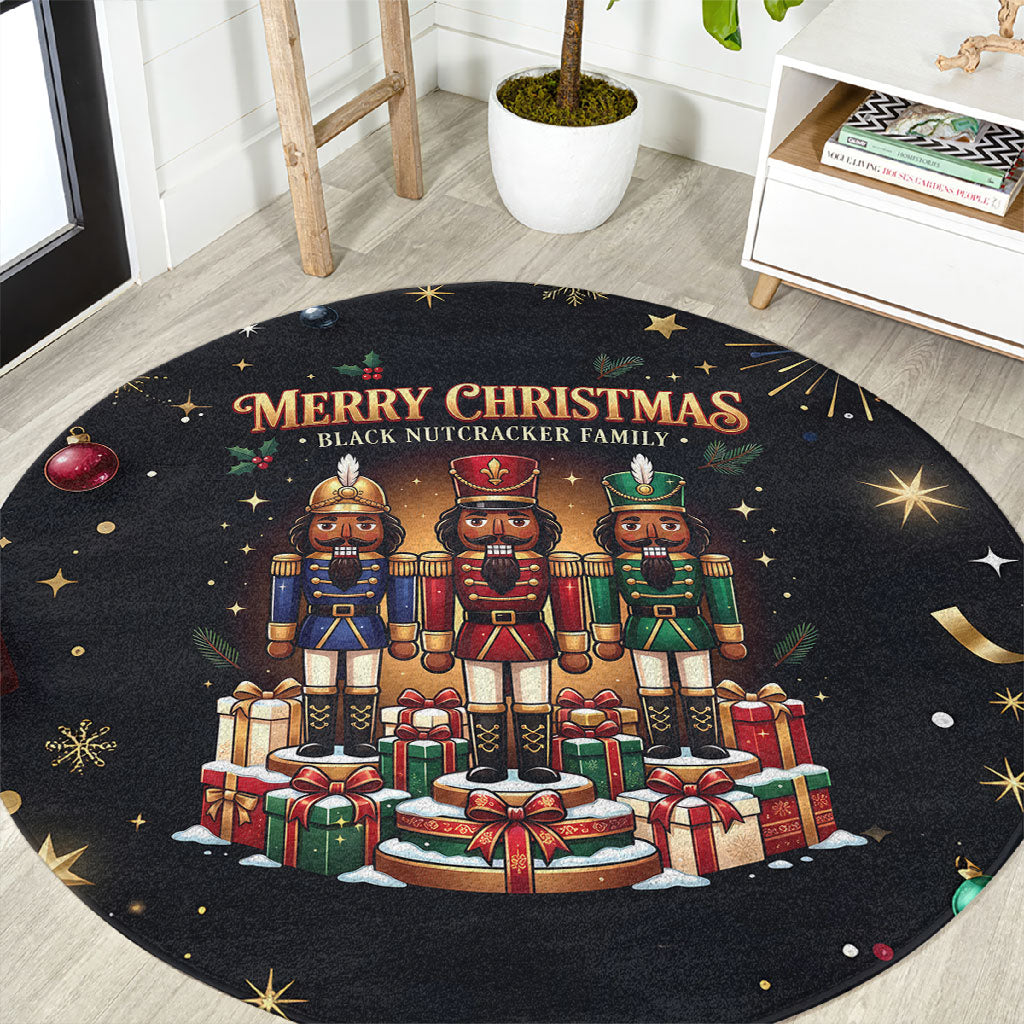 Black Nutcracker Family Christmas Round Carpet African American Noel Wrapped In Drip