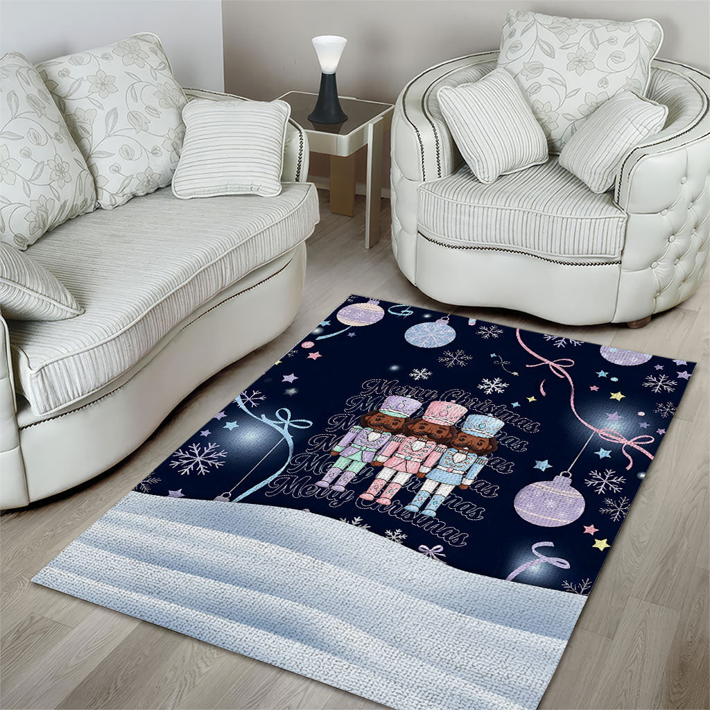 Black Nutcracker Magic Christmas Area Rug African American Pastel Snowflake Winter