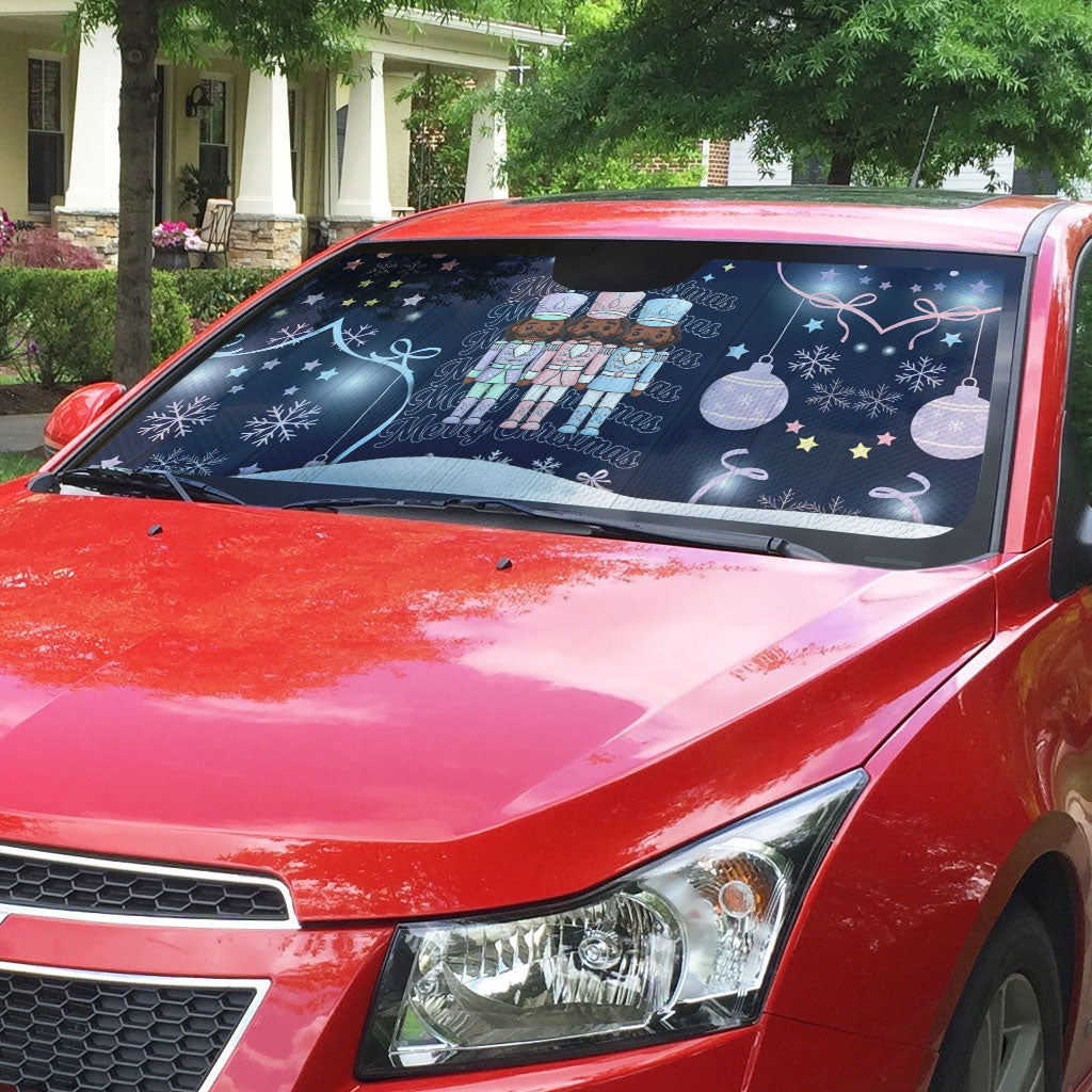 Black Nutcracker Magic Christmas Auto Sun Shade African American Pastel Snowflake Winter