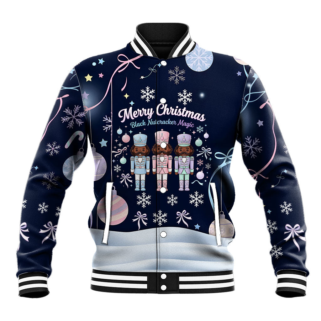 Black Nutcracker Magic Christmas Baseball Jacket African American Pastel Snowflake Winter