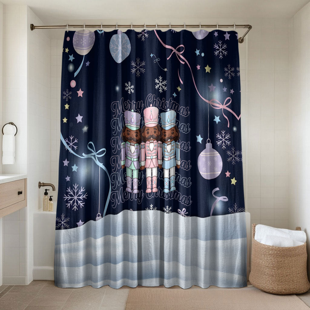Black Nutcracker Magic Christmas Bathroom Set African American Pastel Snowflake Winter