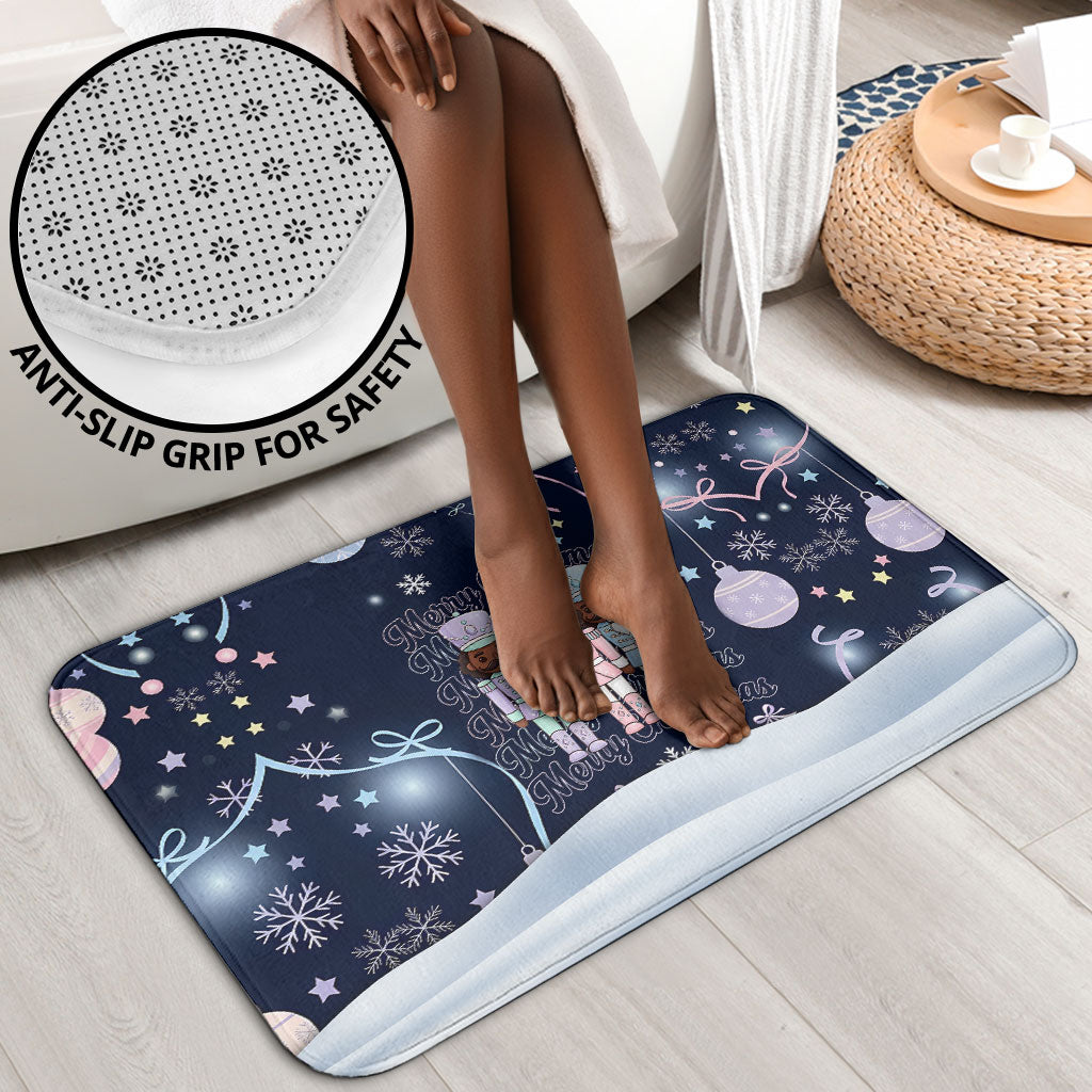 Black Nutcracker Magic Christmas Bathroom Set African American Pastel Snowflake Winter