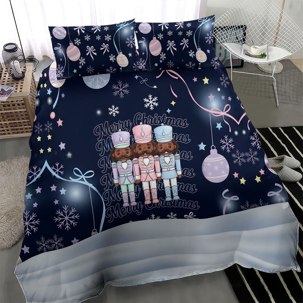 Black Nutcracker Magic Christmas Bedding Set African American Pastel Snowflake Winter