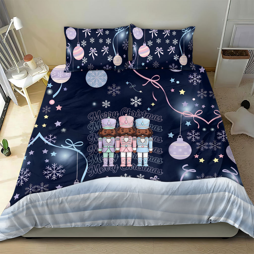 Black Nutcracker Magic Christmas Bedding Set African American Pastel Snowflake Winter