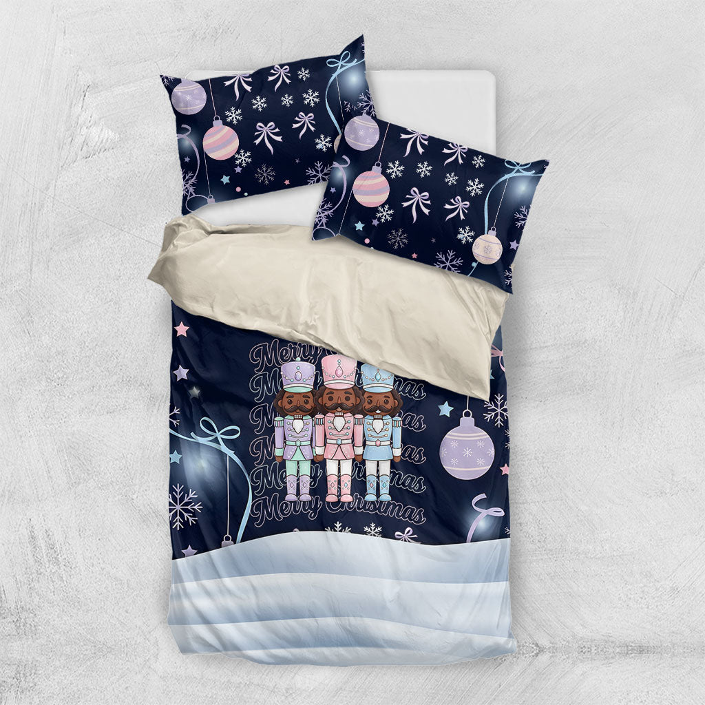 Black Nutcracker Magic Christmas Bedding Set African American Pastel Snowflake Winter