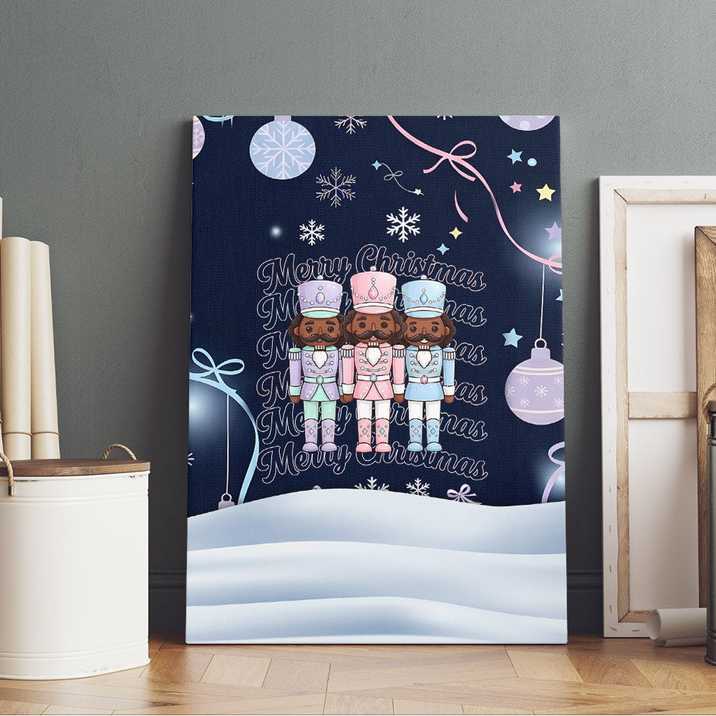 Black Nutcracker Magic Christmas Canvas Wall Art African American Pastel Snowflake Winter