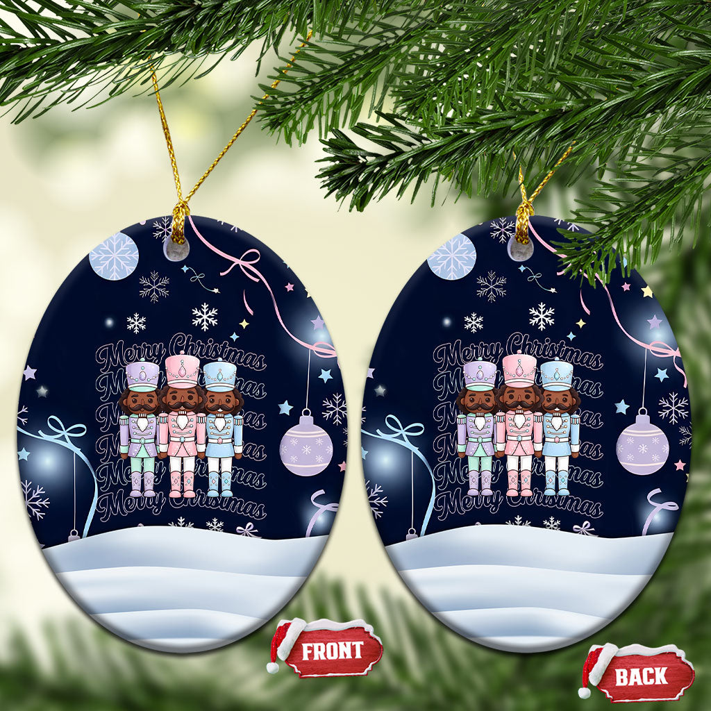 Black Nutcracker Magic Christmas Ceramic Ornament African American Pastel Snowflake Winter