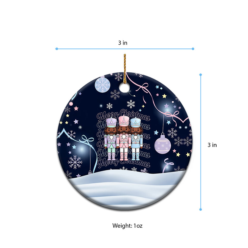 Black Nutcracker Magic Christmas Ceramic Ornament African American Pastel Snowflake Winter