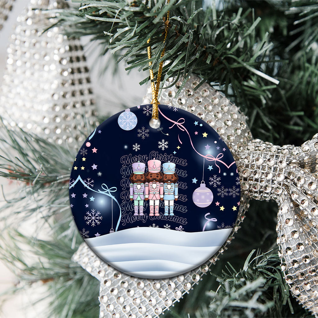 Black Nutcracker Magic Christmas Ceramic Ornament African American Pastel Snowflake Winter
