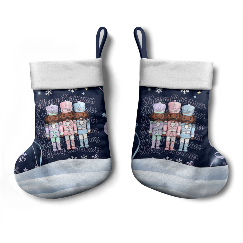 Black Nutcracker Magic Christmas Stocking African American Pastel Snowflake Winter