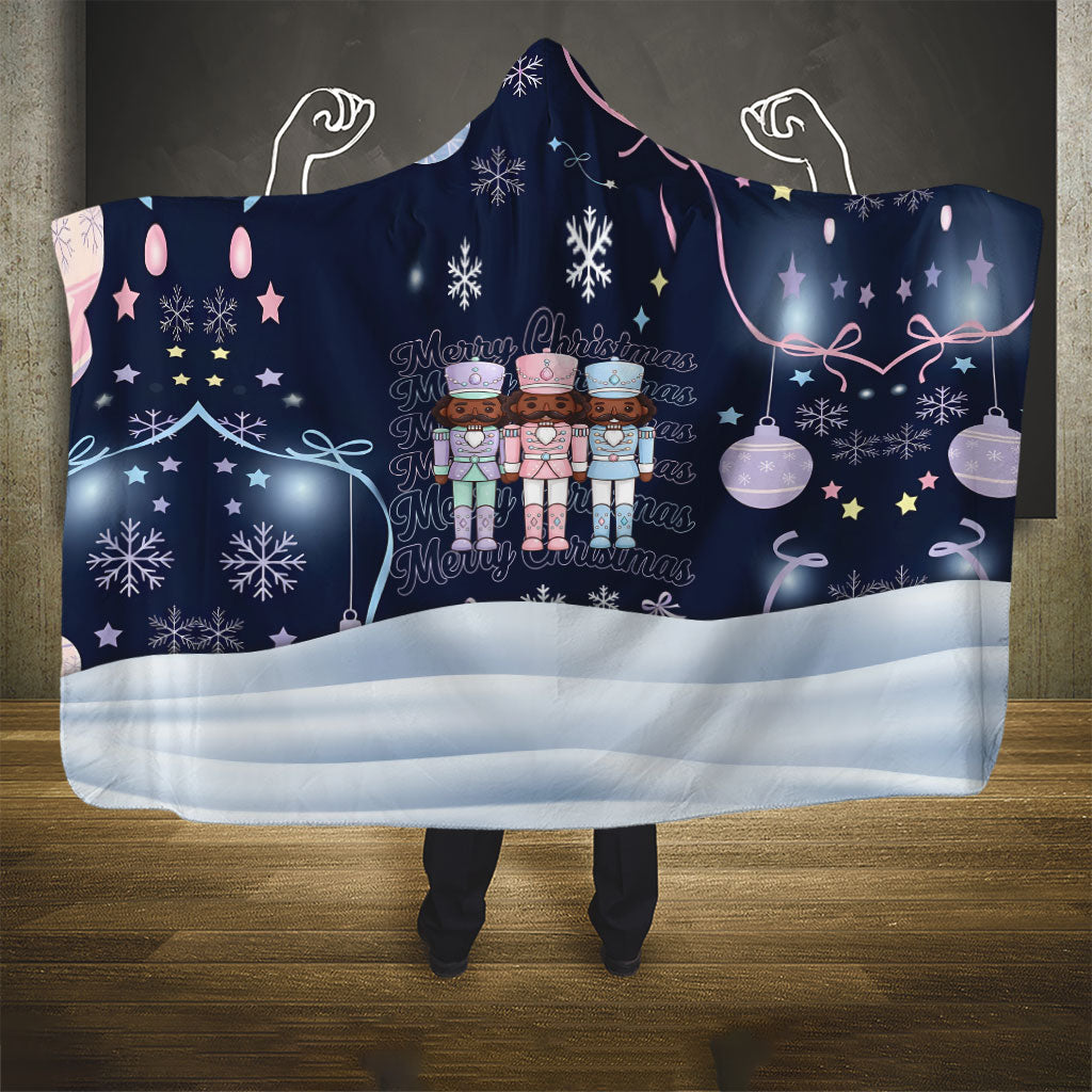 Black Nutcracker Magic Christmas Hooded Blanket African American Pastel Snowflake Winter