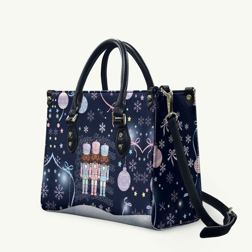 Black Nutcracker Magic Christmas Leather Bag African American Pastel Snowflake Winter