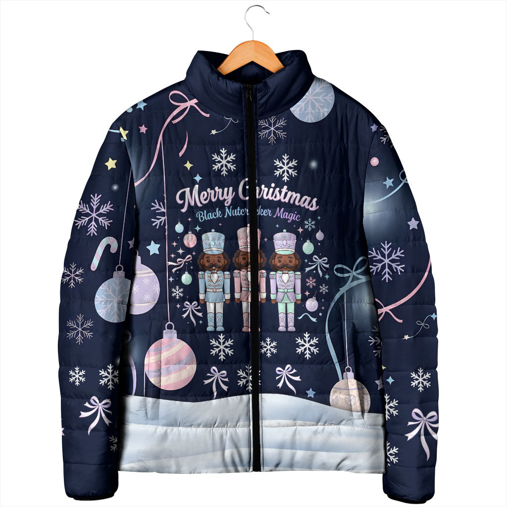 Black Nutcracker Magic Christmas Padded Jacket African American Pastel Snowflake Winter
