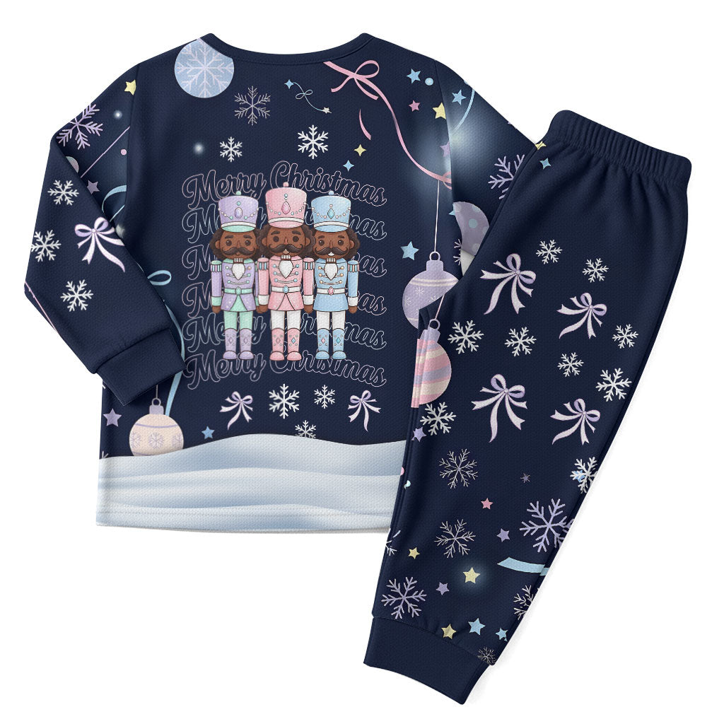Black Nutcracker Magic Christmas Pajama Set African American Pastel Snowflake Winter
