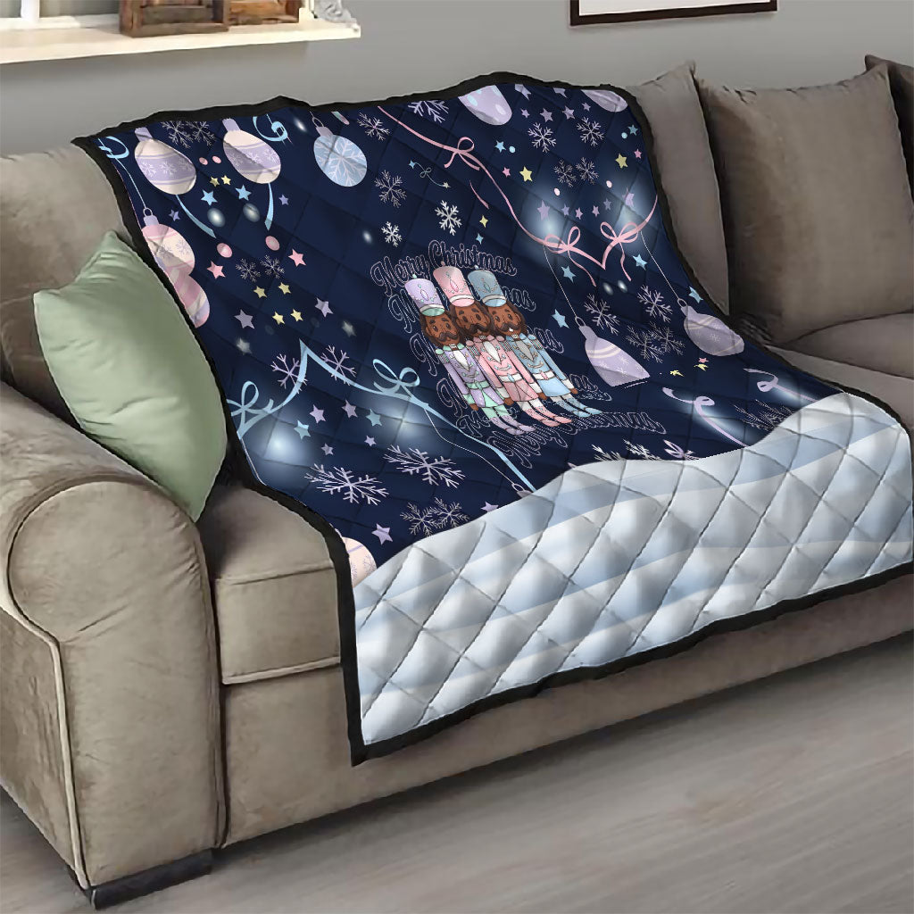 Black Nutcracker Magic Christmas Quilt African American Pastel Snowflake Winter