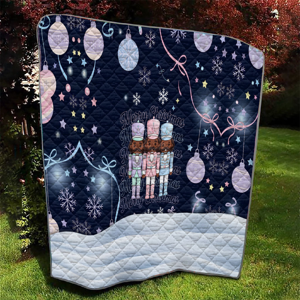 Black Nutcracker Magic Christmas Quilt African American Pastel Snowflake Winter
