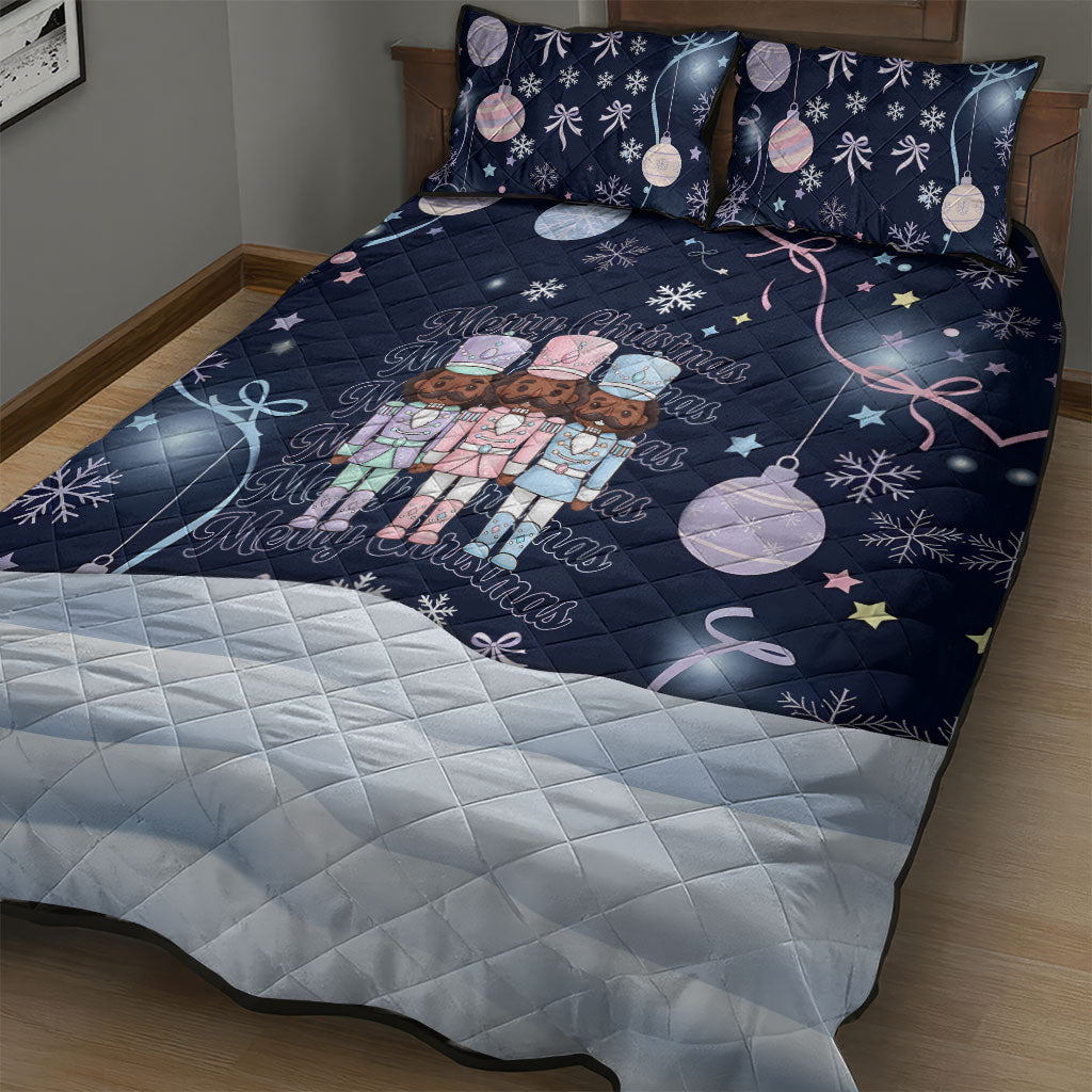 Black Nutcracker Magic Christmas Quilt Bed Set African American Pastel Snowflake Winter