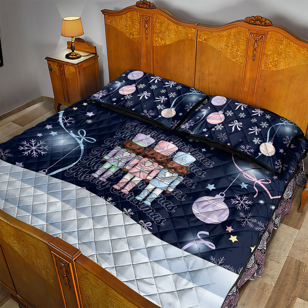 Black Nutcracker Magic Christmas Quilt Bed Set African American Pastel Snowflake Winter