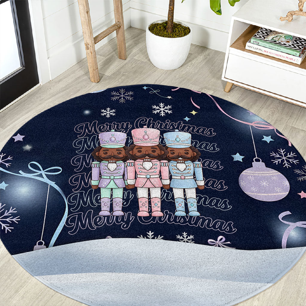 Black Nutcracker Magic Christmas Round Carpet African American Pastel Snowflake Winter