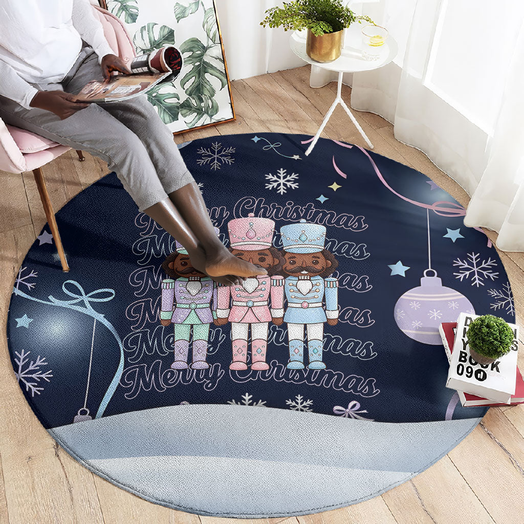 Black Nutcracker Magic Christmas Round Carpet African American Pastel Snowflake Winter