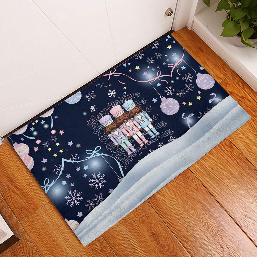 Black Nutcracker Magic Christmas Rubber Doormat African American Pastel Snowflake Winter